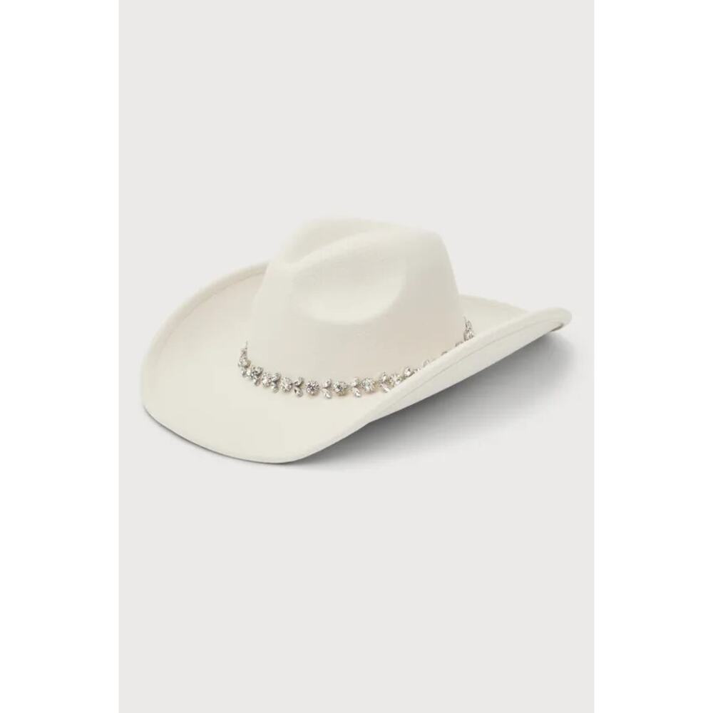 NWT Lulus Galloping Glitter Ivory Rhinestone Western Hat